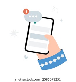 Smartphone Displaying New Message Notification In Flat Vector Illustration Symbolizing Mobile Communication, Digital Messaging, And Online Notifications, Isolated On White Background