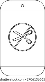A smartphone displaying a no scissors symbol on its screen