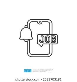 A smartphone displaying a notification bell and a "JOB" message, symbolizing job alerts or opportunities.