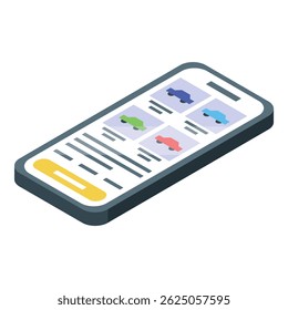 Smartphone displaying an online car marketplace app, showcasing various vehicles available for purchase