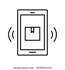 Smartphone displaying package notification with sound waves mobile device