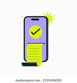 Comprobante De Visualización De Smartphone Con Marca De Verificación En Ilustración vectorial Plana Que Simboliza La Confirmación De Pago Digital Y El Comprobante De Transacciones, Aislado Sobre Fondo Blanco