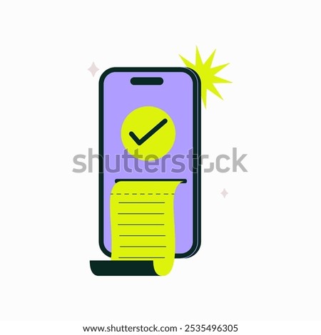 Smartphone Displaying Receipt With Checkmark In Flat Vector Illustration Symbolizing Digital Payment Confirmation And Transaction Receipt, Isolated On White Background