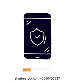 A smartphone displaying a shield icon, symbolizing security and protection, likely representing mobile security or antivirus applications.