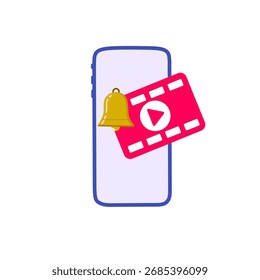 smartphone displaying a video notification with a play button and a bell icon.