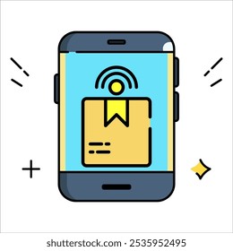 Smartphone displaying wifienabled package, ideal for technology blogs, telecommunications concepts, online shopping platforms, and smart home product promotions