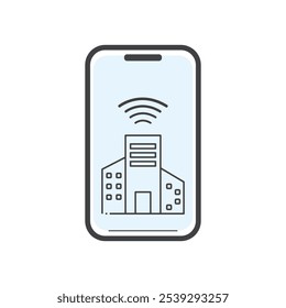 Smartphone exibindo conexão sem fio ao edifício. 