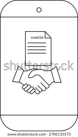 A smartphone displays a charter document above an image of two hands shaking