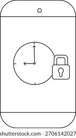 Smartphone zeigt eine Uhr bei 900 mit Vorhängeschloss Symbol auf dem Bildschirm