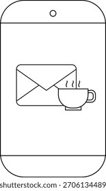 Ein Smartphone zeigt einen Umschlag dampfende Kaffeetasse Symbol