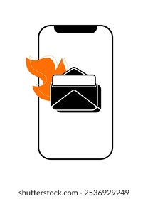 A smartphone displays a fiery message notification illustrating urgency and importance while emphasizing communication in a modern context