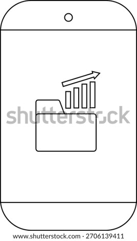 A smartphone displays a folder icon with a bar graph and upward arrow