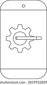 A smartphone displays a gear with a horizontal slider likely representing settings or control options