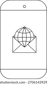 Um smartphone exibe um globo dentro de um ícone de envelope aberto