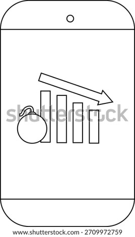 A smartphone displays a graph with a bomb arrow decreasing hinting at a negative trend or crisis