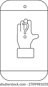 Un smartphone muestra una mano con un signo de interrogación en la palma de la mano