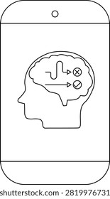 A smartphone displays a head outline with a brain depicting decisionmaking with check and cross symbols
