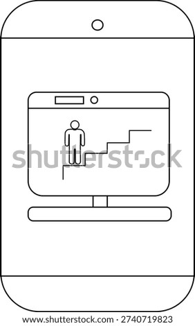 A smartphone displays an image of a computer showing a figure climbing stairs