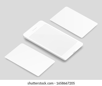 Smartphone-Displays für die Präsentation von mobilen Anwendungen. Vektorillustration auf grauem Hintergrund. Bereit für Ihr Design. EPS10.