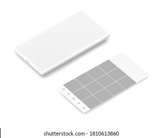 Smartphone-Displays für die Präsentation von mobilen Anwendungen. Vektorgrafik auf weißem Hintergrund. Bereit für Ihr Design. EPS10.