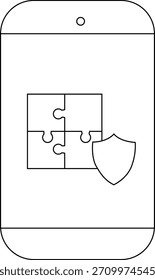A smartphone displays a puzzle and shield graphic suggesting security and problemsolving