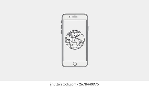 Ein Smartphone zeigt einen stilisierten Globus, der die globale Vernetzung und die Rolle der Technologie bei der Verbindung der Welt symbolisiert.