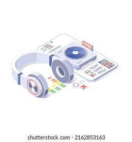 smartphone DJ mixer. Illustration isometric