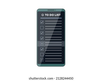 Smartphone With To Do Check List App On Display Screen. Vector Mobile Phone Todo Application Illustration. User Phone Questionnaire Interface Empty Form Eps Design