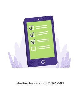 Smartphone with to do list icon on the screen. schedule. planning app. flat design concept for web banners. vector illustration icon modern infographics. 