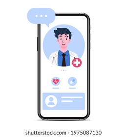 The smartphone with a doctor or male therapist on screen, chat and advise an online consultation. Online medical consultation service by doctor in remote treatment technology concept.