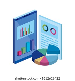 smartphone with document and infographics vector illustration design