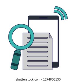smartphone with document and magnifying glass