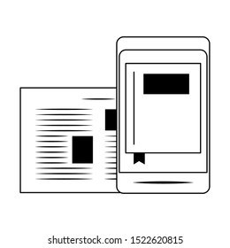 smartphone and document page over white background, vector illustration