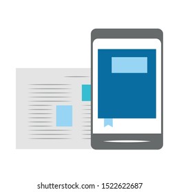 smartphone and document page over white background, vector illustration