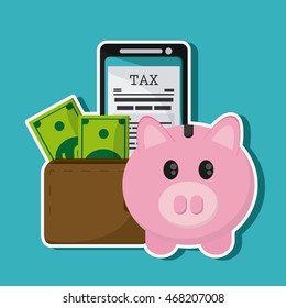 smartphone document piggy wallet bill icon. Tax design. colorful and flat illustration