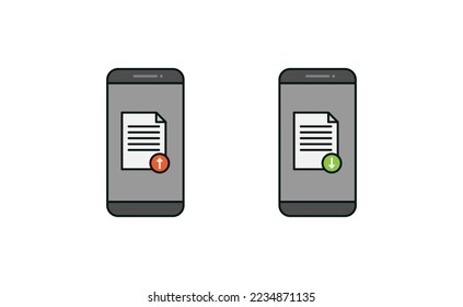 Smartphone and document upload download icon vector design