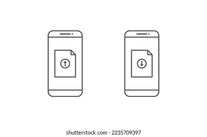 Smartphone and document upload download icon line vector design