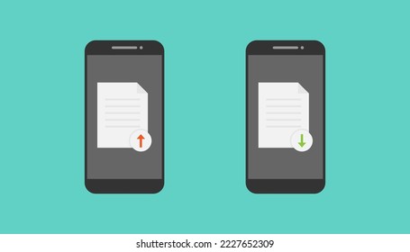 Smartphone and document upload download vector design