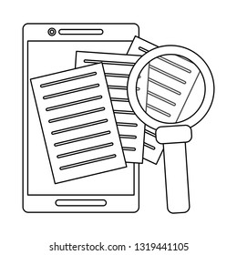 smartphone with documents symbol black and white