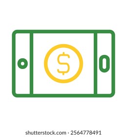Smartphone with dollar coin on screen. Concept of mobile banking, finance, and payment.