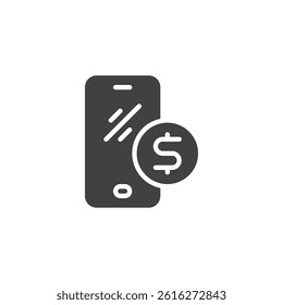 Smartphone with a dollar coin vector icon. filled flat sign for mobile concept and web design. Pay App glyph icon. Mobile payments symbol, logo illustration. Vector graphics