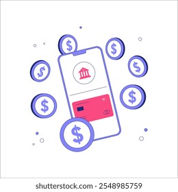 Smartphone With Dollar Coins In Flat Vector Illustration Symbolizing Mobile Payment, Digital Wallet, And Financial Management, Isolated On White Background.