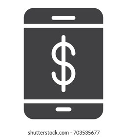 Smartphone with dollar icon vector, filled flat sign, solid pictogram isolated on white. Symbol, logo illustration. Pixel perfect graphics