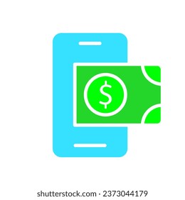 Smartphone with dollar line icon. Gadget, phone, applications, Internet, technology, communication. Vector color icon on a white background for business and advertising.