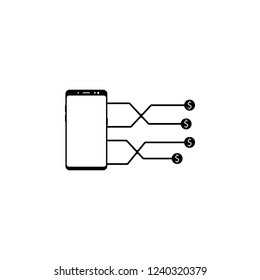 smartphone, dollar, line vector icon for websites and mobile minimalistic flat design