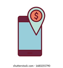 smartphone with dollar mark line and fill style icon of money financial item banking commerce market payment buy currency accounting and invest theme Vector illustration