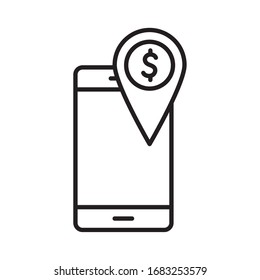 smartphone con marca en dólares tipo línea icono de dinero artículo financiero banca pago de mercado comprar contabilidad de divisas e invertir tema Vector ilustración