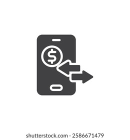 A smartphone with a dollar sign and arrows vector icon. filled flat sign for mobile concept and web design. Payment Gateway glyph icon. Mobile bank transaction symbol, logo illustration