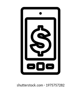 Smartphone With Dollar Sign Icon. Editable Bold Outline Design. Vector Illustration.