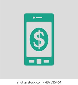 Smartphone with dollar sign icon. Gray background with green. Vector illustration.